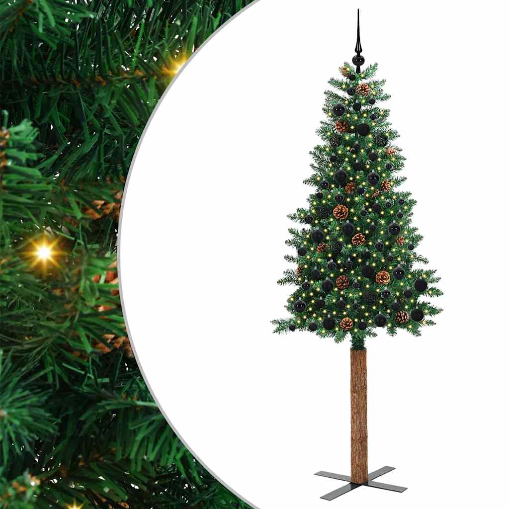 vidaXL Slim Christmas Tree Green 210 cm PVC and Solid Pine wood - 35987