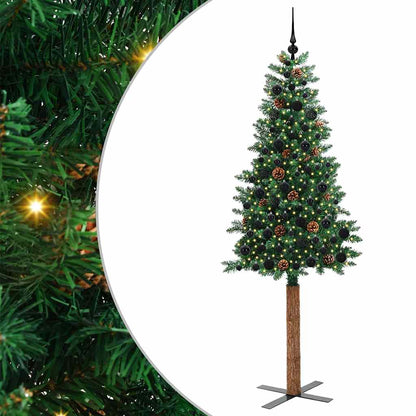 vidaXL Slim Christmas Tree Green 210 cm PVC and Solid Pine wood - 35987