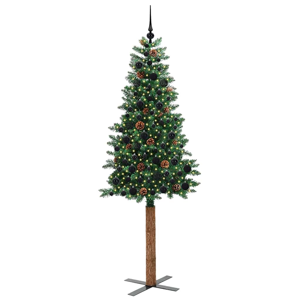 vidaXL Slim Christmas Tree Green 210 cm PVC and Solid Pine wood - 35987