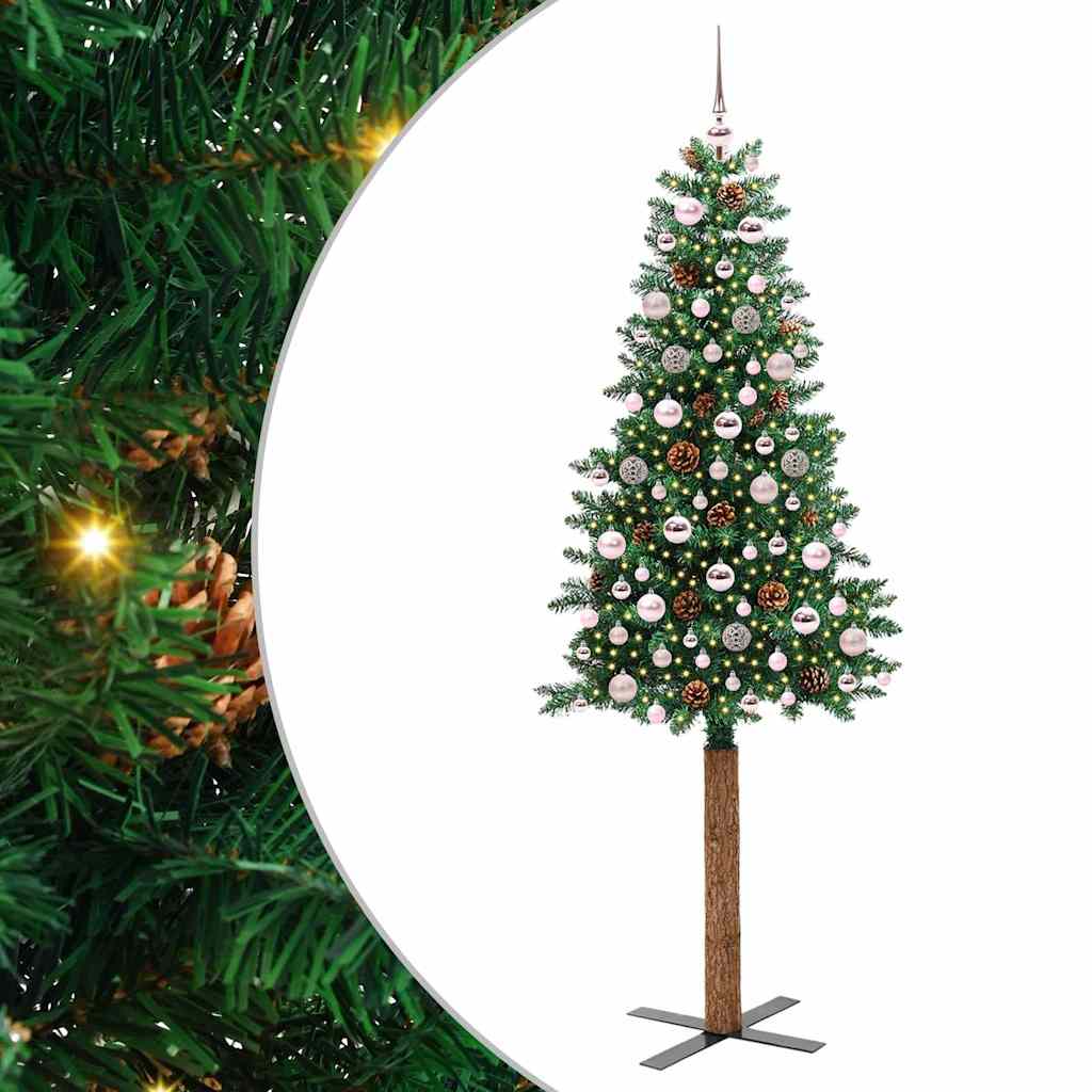 vidaXL Slim Christmas Tree Green 210 cm PVC and Solid Pine wood - 35988