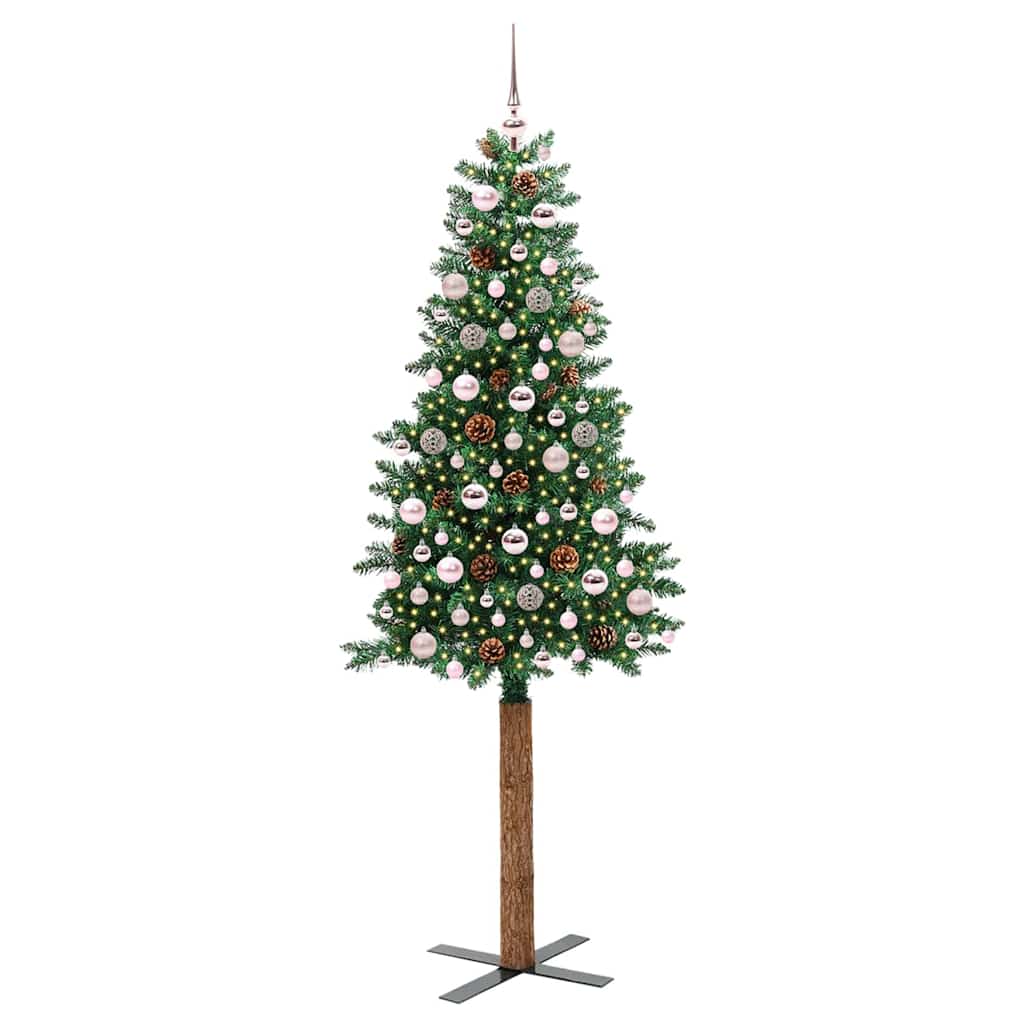 vidaXL Slim Christmas Tree Green 210 cm PVC and Solid Pine wood - 35988