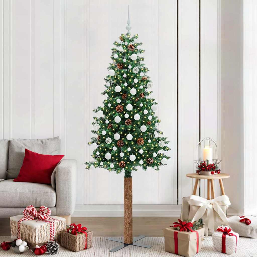 vidaXL Slim Christmas Tree Green 210 cm PVC and Solid Pine wood - 35995