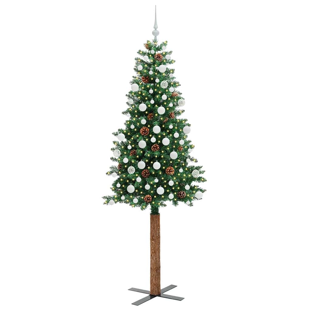 vidaXL Slim Christmas Tree Green 210 cm PVC and Solid Pine wood - 35995