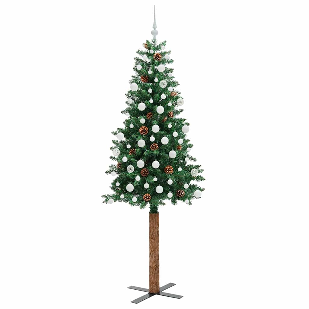 vidaXL Slim Christmas Tree Green 210 cm PVC and Solid Pine wood - 35995