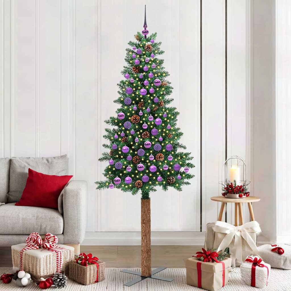 vidaXL Slim Christmas Tree Green 210 cm PVC and Solid Pine wood - 45081