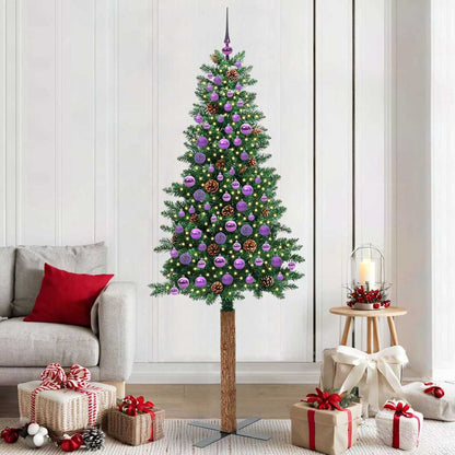 vidaXL Slim Christmas Tree Green 210 cm PVC and Solid Pine wood - 45081
