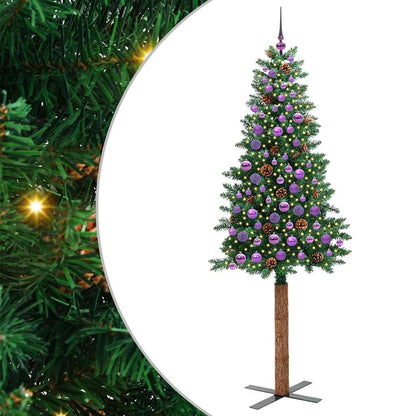 vidaXL Slim Christmas Tree Green 210 cm PVC and Solid Pine wood - 45081