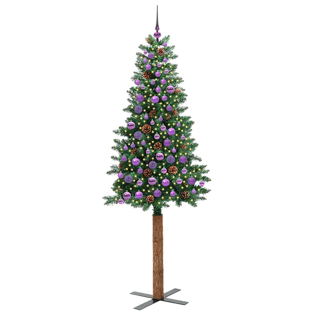 vidaXL Slim Christmas Tree Green 210 cm PVC and Solid Pine wood - 45081