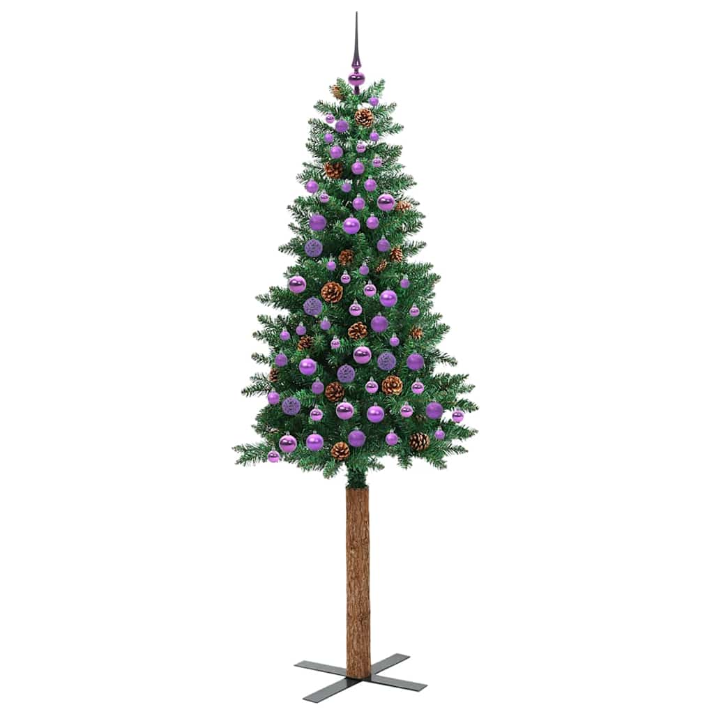 vidaXL Slim Christmas Tree Green 210 cm PVC and Solid Pine wood - 45081