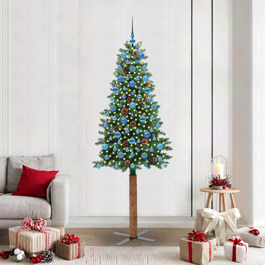 vidaXL Slim Christmas Tree Green 210 cm PVC and Solid Pine wood - 45084