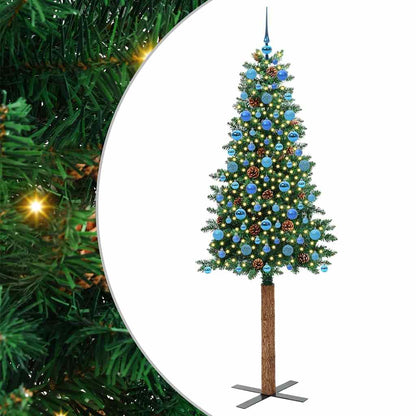 vidaXL Slim Christmas Tree Green 210 cm PVC and Solid Pine wood - 45084