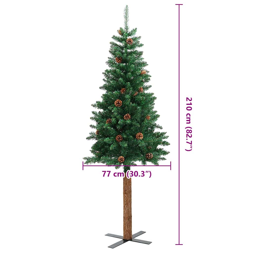 vidaXL Slim Christmas Tree Green 210 cm PVC and Solid Pine wood - 45084