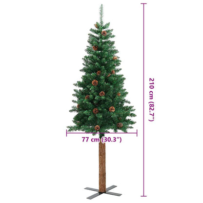 vidaXL Slim Christmas Tree Green 210 cm PVC and Solid Pine wood - 45084