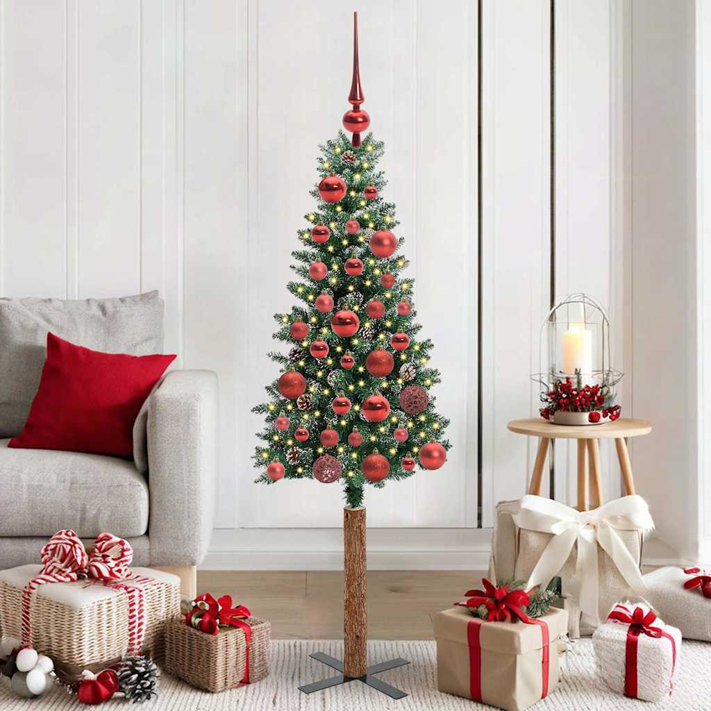 vidaXL Slim Christmas Tree Green 150 cm PVC and Solid Pine wood - 45088