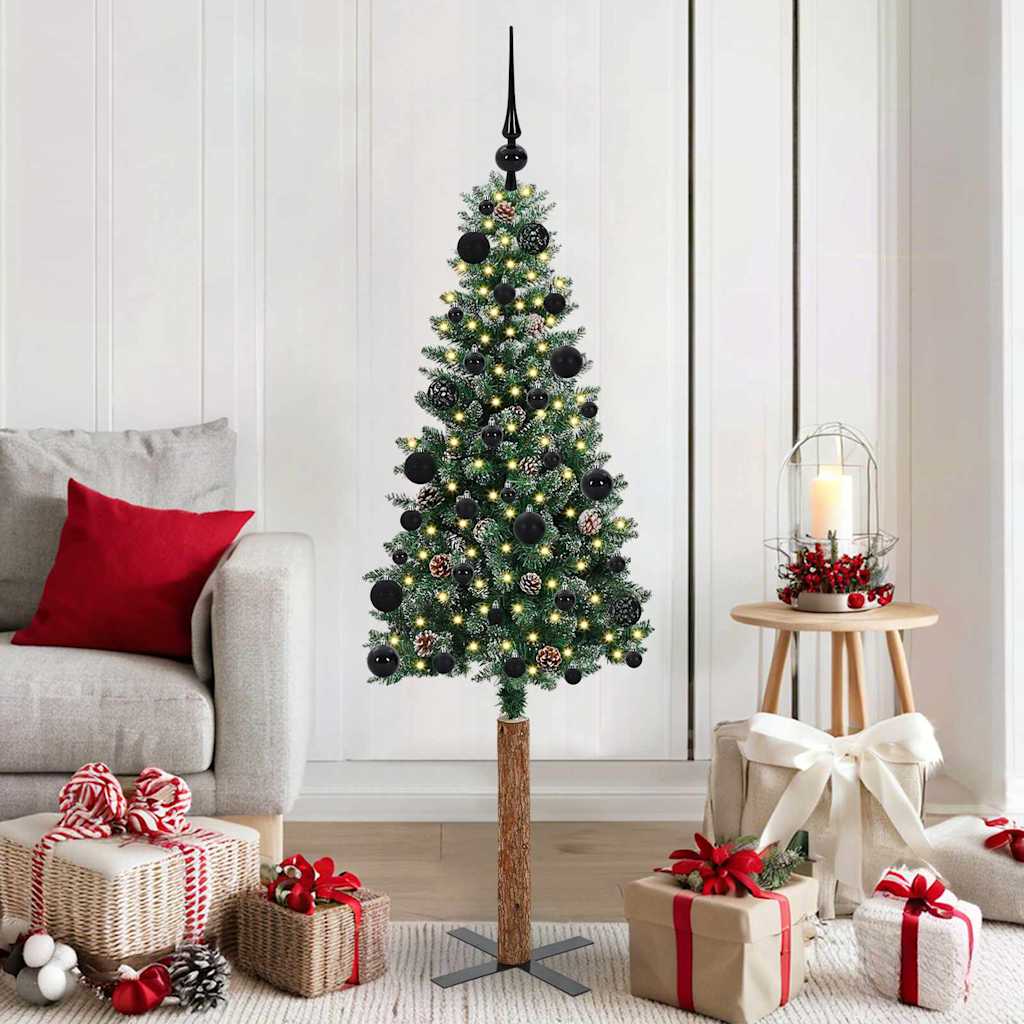 vidaXL Slim Christmas Tree Green 150 cm PVC and Solid Pine wood - 45091