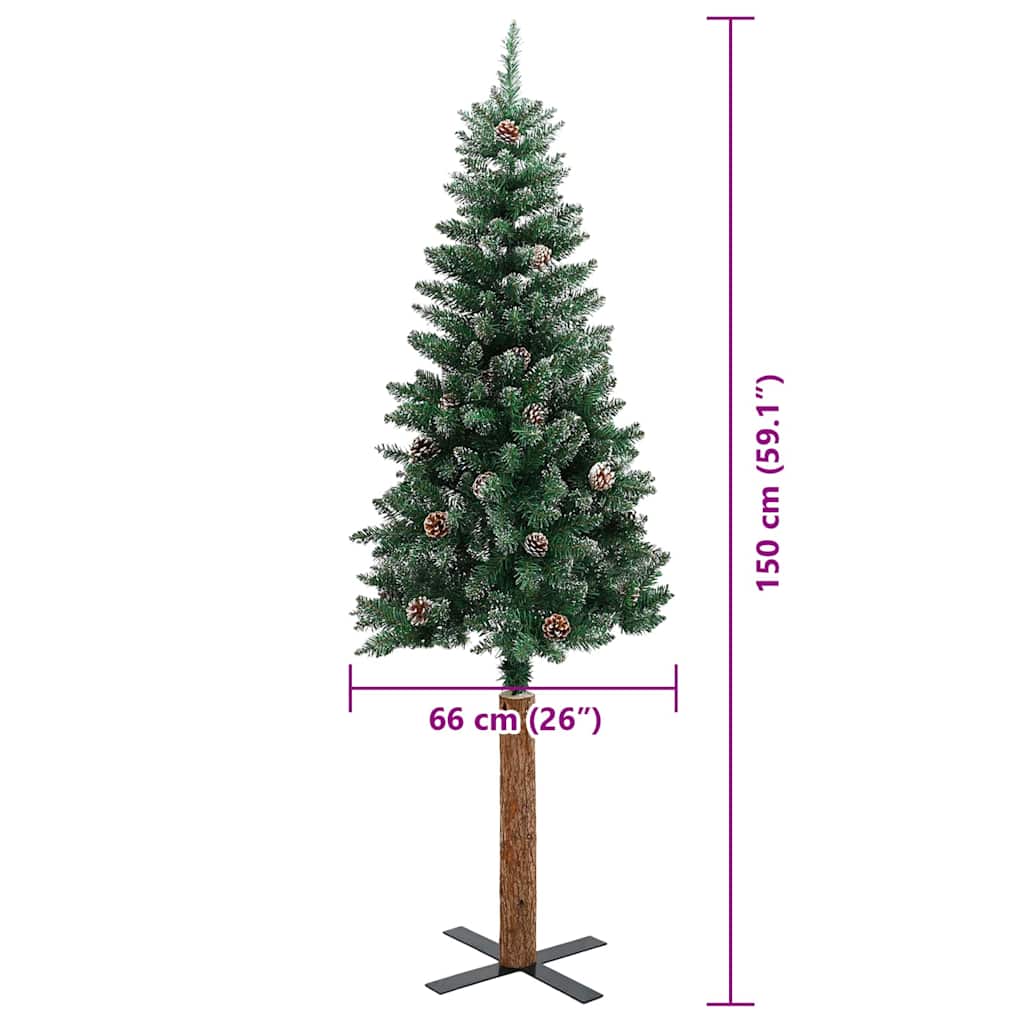 vidaXL Slim Christmas Tree Green 150 cm PVC and Solid Pine wood - 45100
