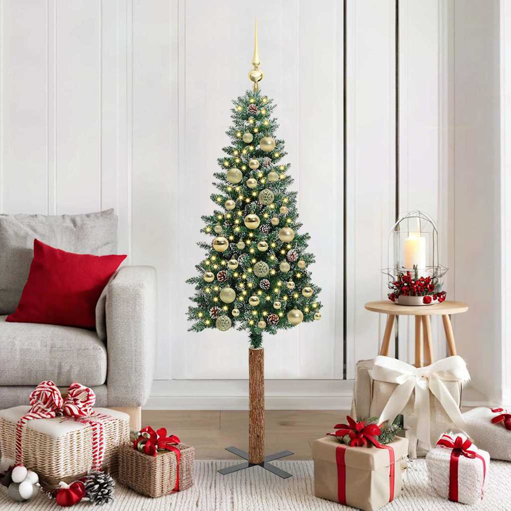 vidaXL Slim Christmas Tree Green 150 cm PVC and Solid Pine wood - 45108