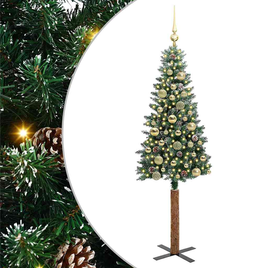 vidaXL Slim Christmas Tree Green 150 cm PVC and Solid Pine wood - 45108