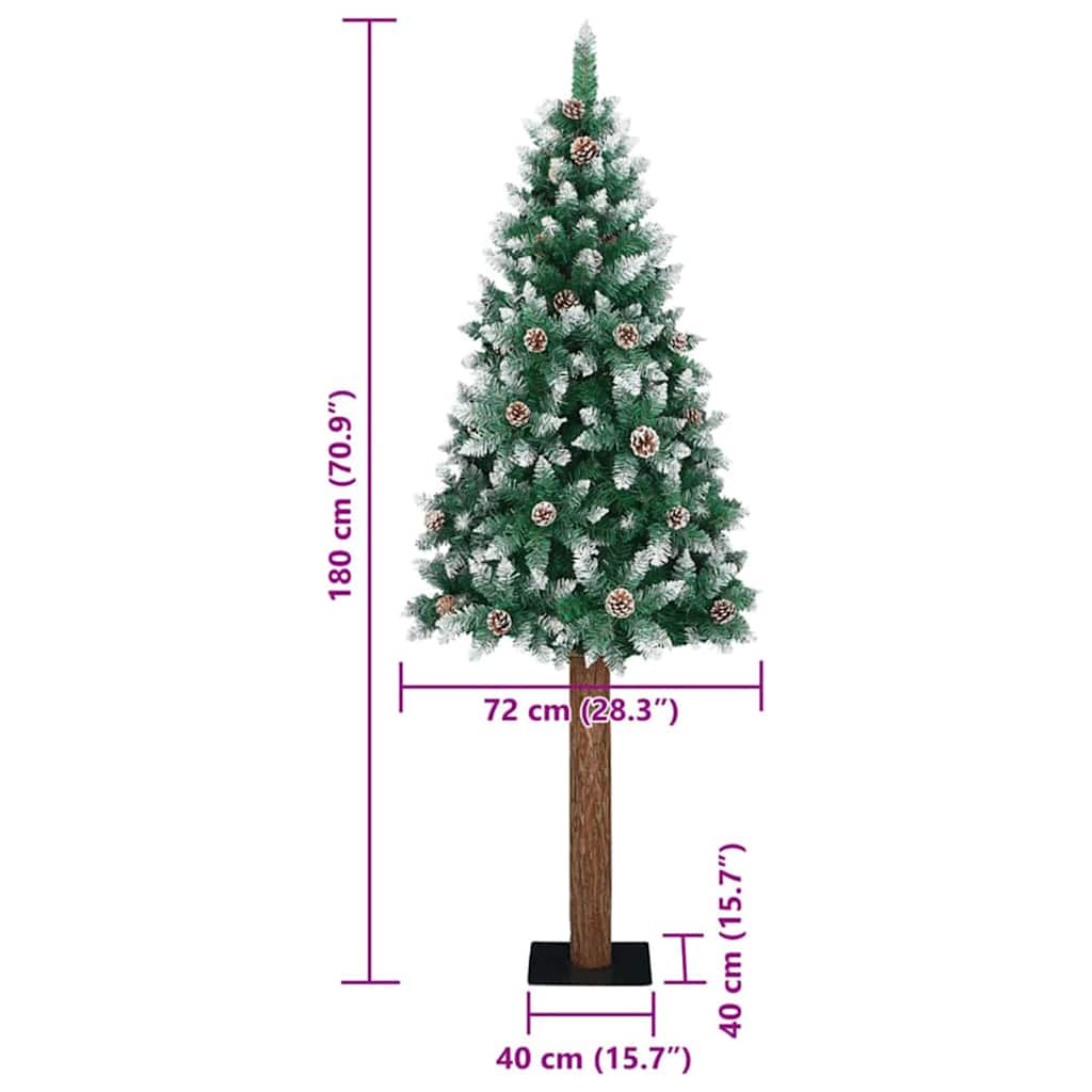 vidaXL Slim Christmas Tree Green 180 cm PVC and Solid Pine wood - 45141