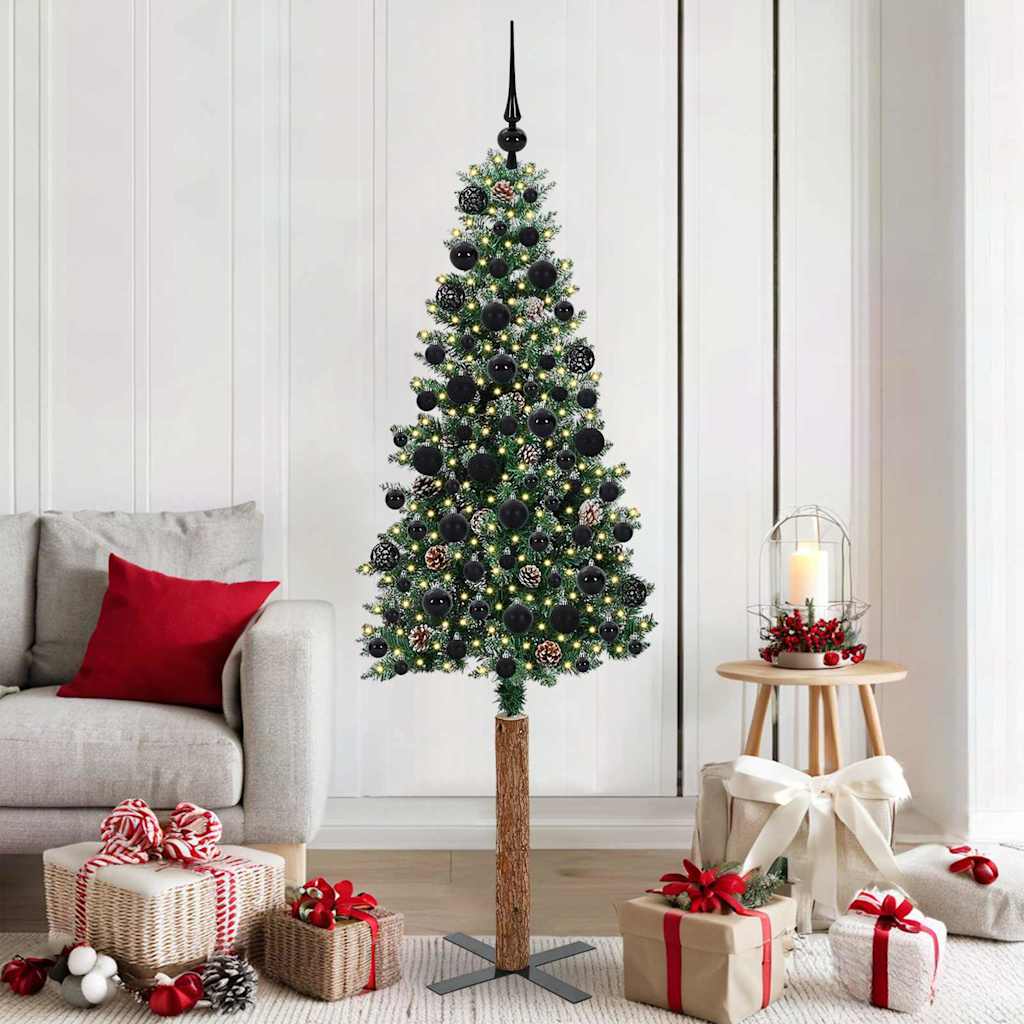 vidaXL Slim Christmas Tree Green 180 cm PVC and Solid Pine wood - 45143