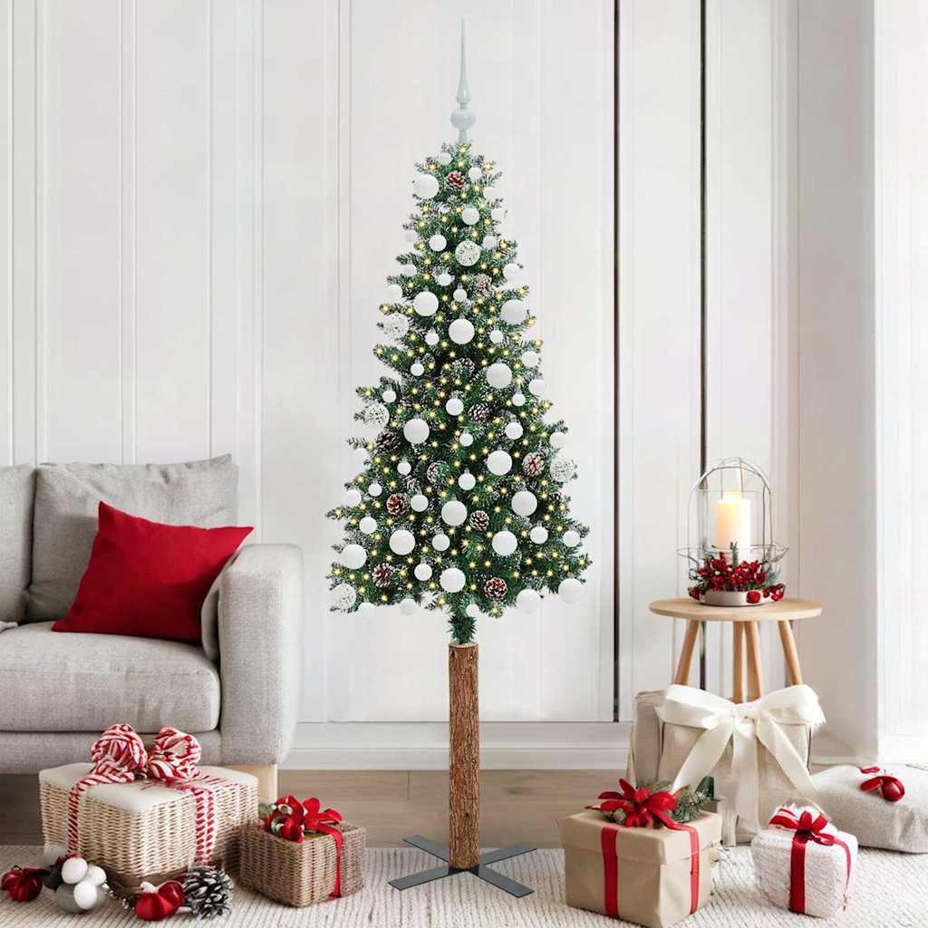 vidaXL Slim Christmas Tree Green 180 cm PVC and Solid Pine wood - 45145
