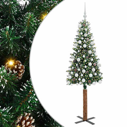 vidaXL Slim Christmas Tree Green 180 cm PVC and Solid Pine wood - 45145