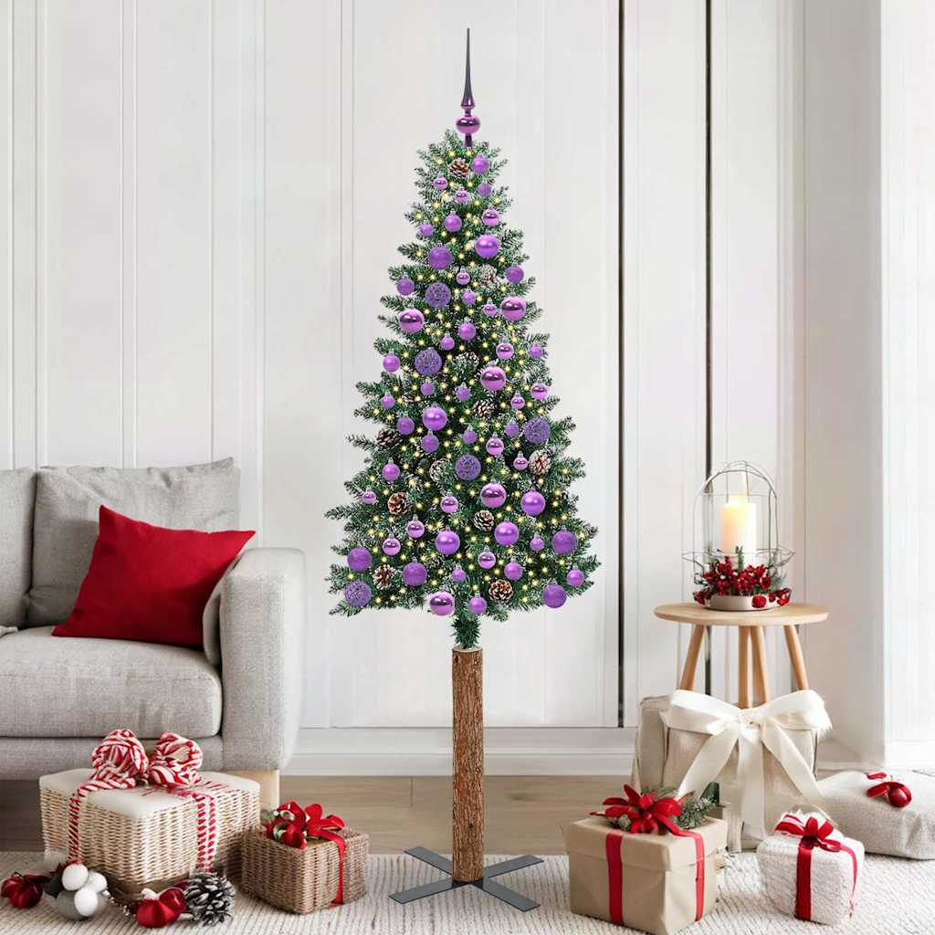 vidaXL Slim Christmas Tree Green 180 cm PVC and Solid Pine wood - 45148