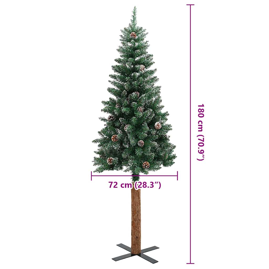 vidaXL Slim Christmas Tree Green 180 cm PVC and Solid Pine wood - 45159