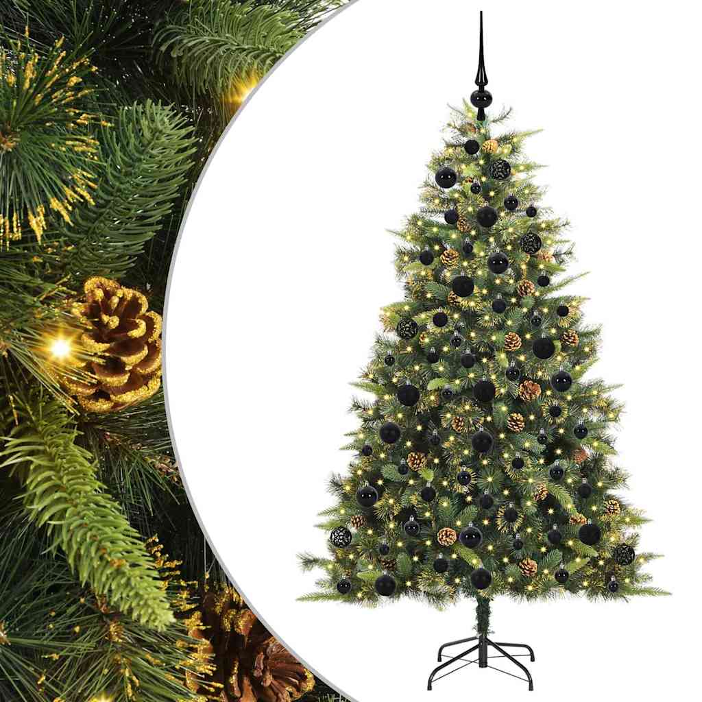 vidaXL Artificial Hinged Christmas Tree with Cones Green 180 cm