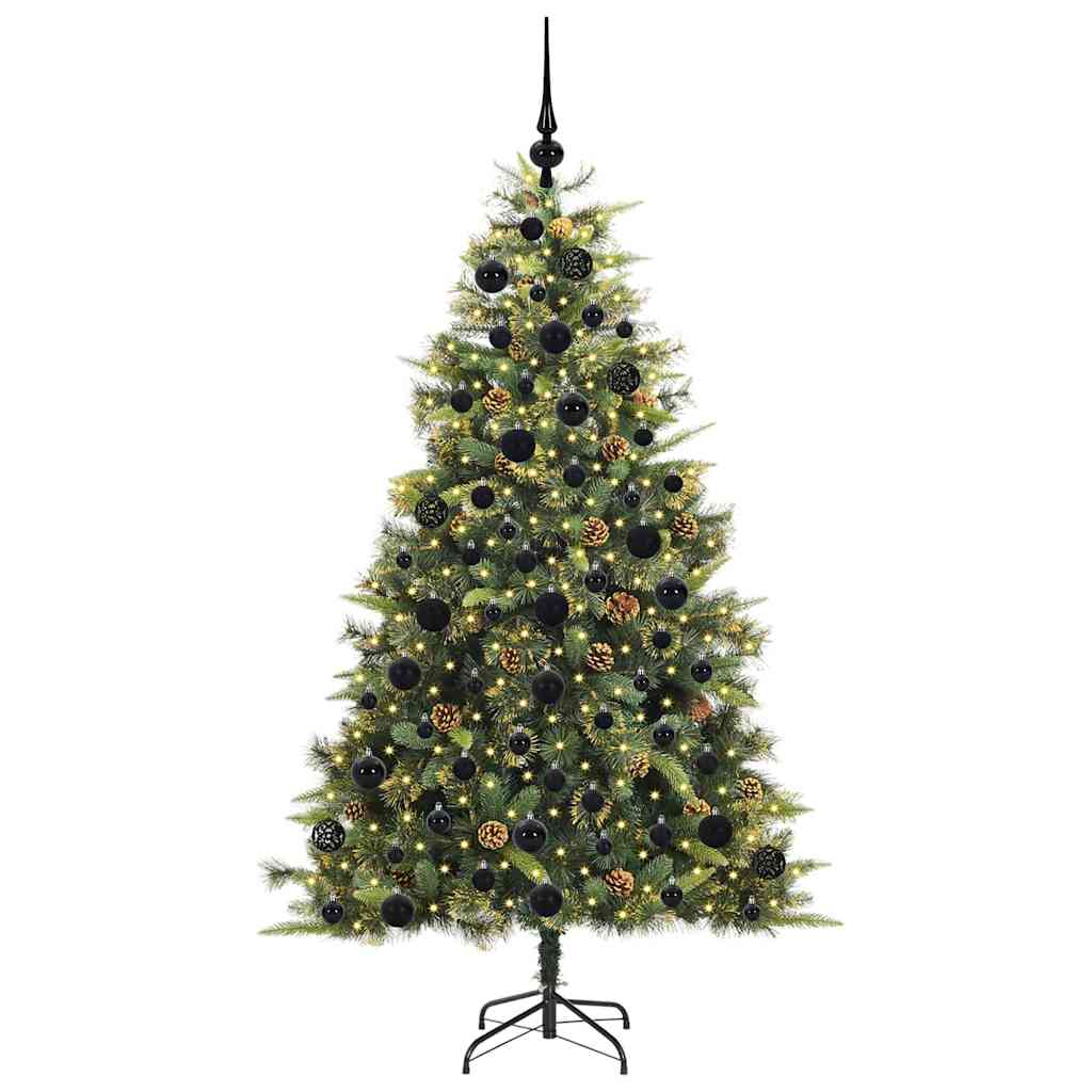 vidaXL Artificial Hinged Christmas Tree with Cones Green 180 cm