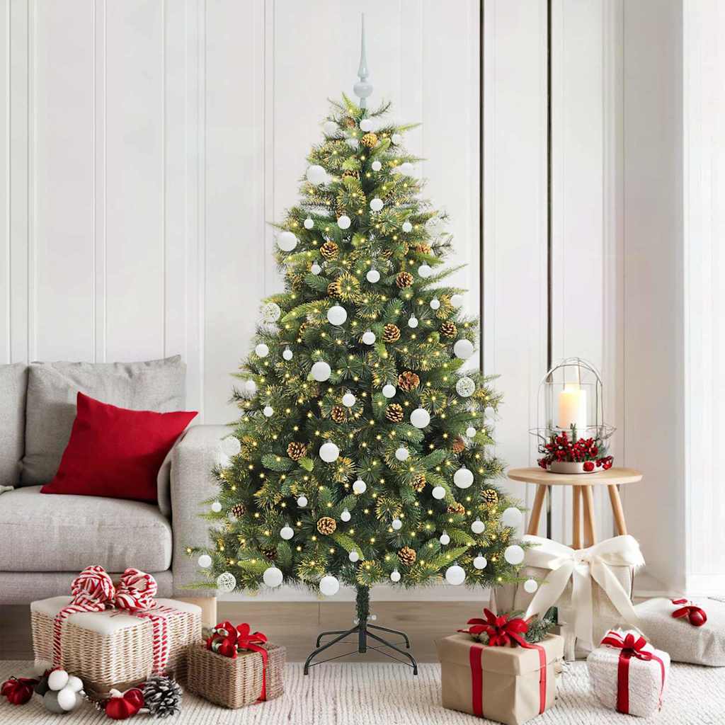 vidaXL Artificial Hinged Christmas Tree with Cones Green 180 cm - 45733