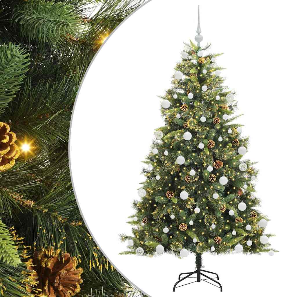 vidaXL Artificial Hinged Christmas Tree with Cones Green 180 cm - 45733