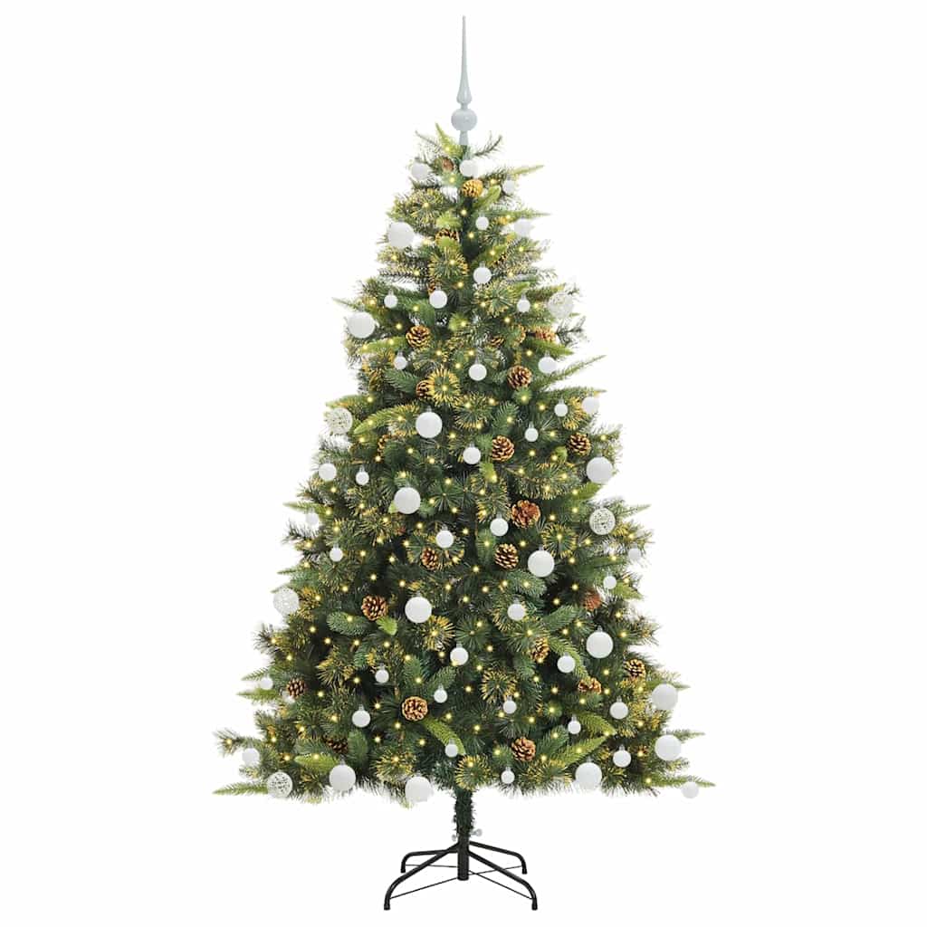 vidaXL Artificial Hinged Christmas Tree with Cones Green 180 cm - 45733