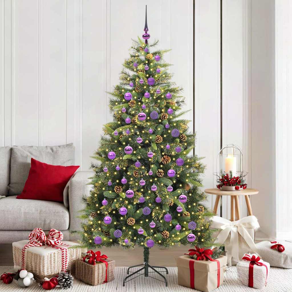 vidaXL Artificial Hinged Christmas Tree with Cones 300 LEDs Warm White - Green - 180 cm