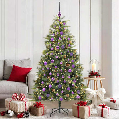 vidaXL Artificial Hinged Christmas Tree with Cones 300 LEDs Warm White - Green - 180 cm