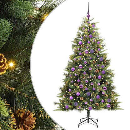 vidaXL Artificial Hinged Christmas Tree with Cones 300 LEDs Warm White - Green - 180 cm