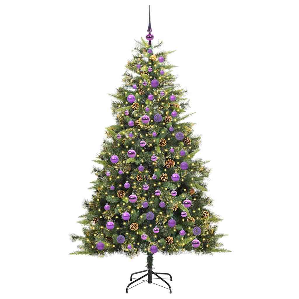 vidaXL Artificial Hinged Christmas Tree with Cones 300 LEDs Warm White - Green - 180 cm