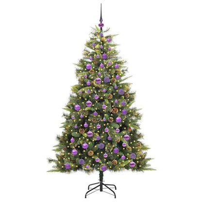 vidaXL Artificial Hinged Christmas Tree with Cones 300 LEDs Warm White - Green - 180 cm