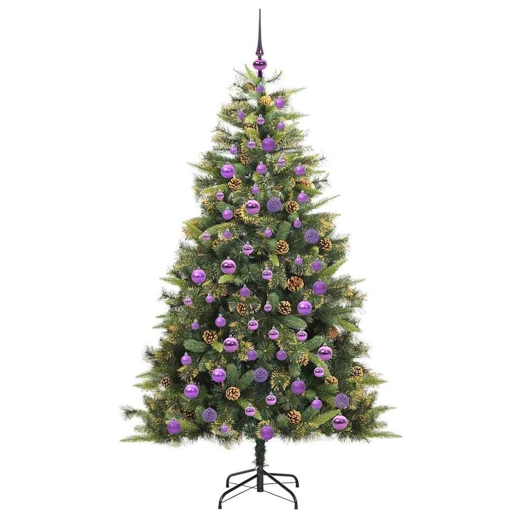 vidaXL Artificial Hinged Christmas Tree with Cones 300 LEDs Warm White - Green - 180 cm