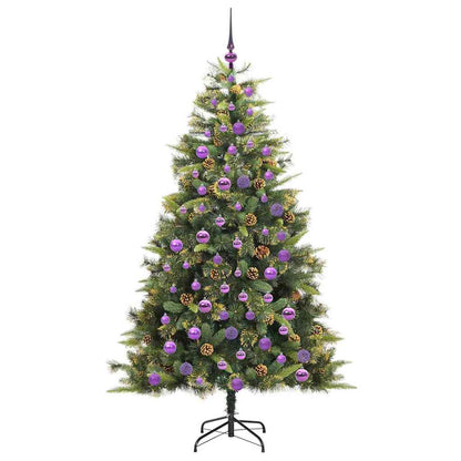 vidaXL Artificial Hinged Christmas Tree with Cones 300 LEDs Warm White - Green - 180 cm