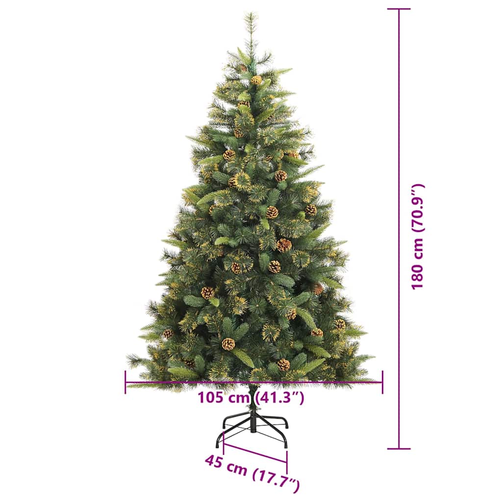 vidaXL Artificial Hinged Christmas Tree with Cones Green 180 cm - 45738