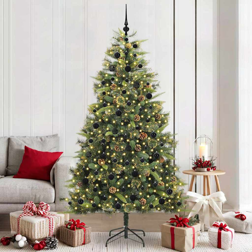 vidaXL Artificial Hinged Christmas Tree with Cones Green 210 cm