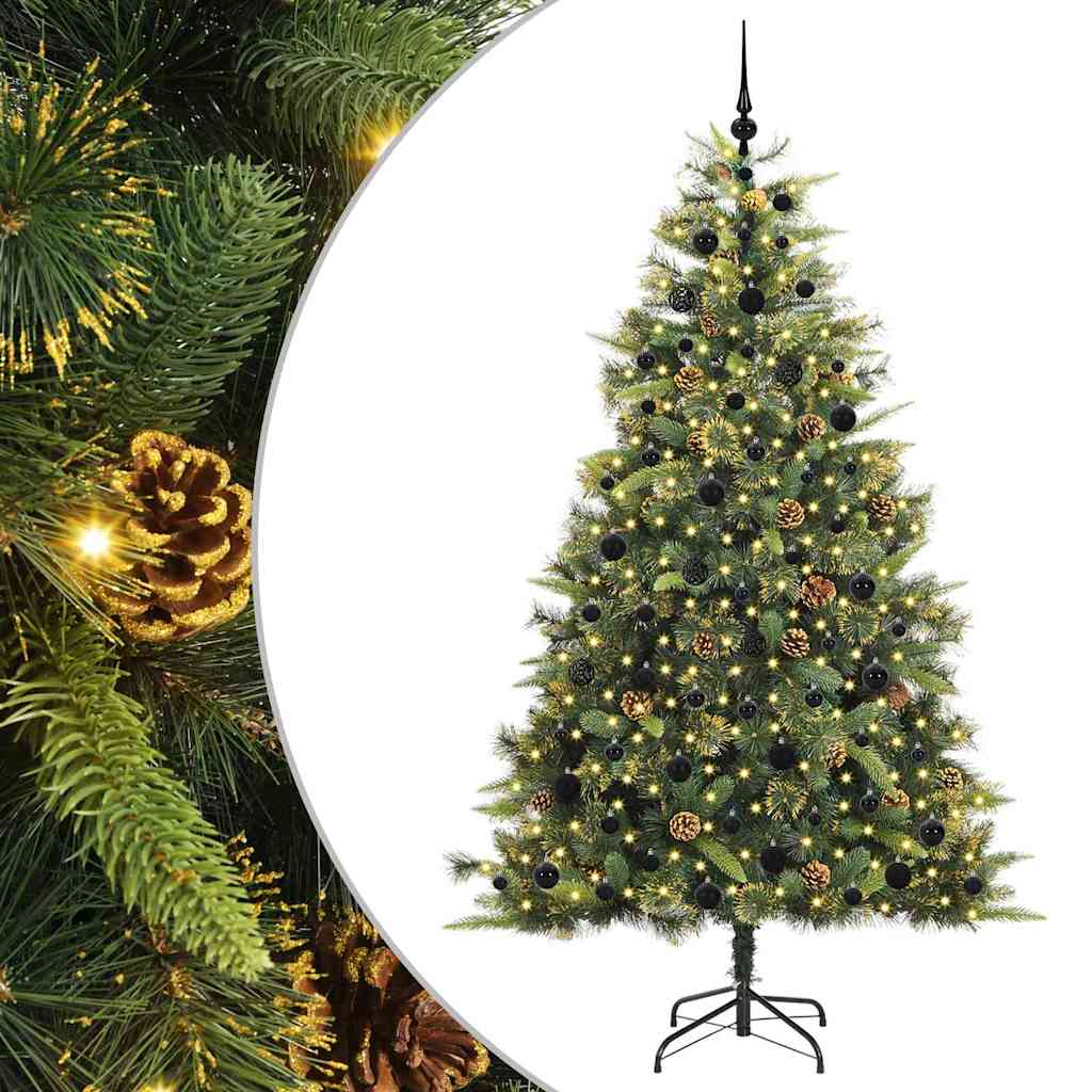 vidaXL Artificial Hinged Christmas Tree with Cones Green 210 cm