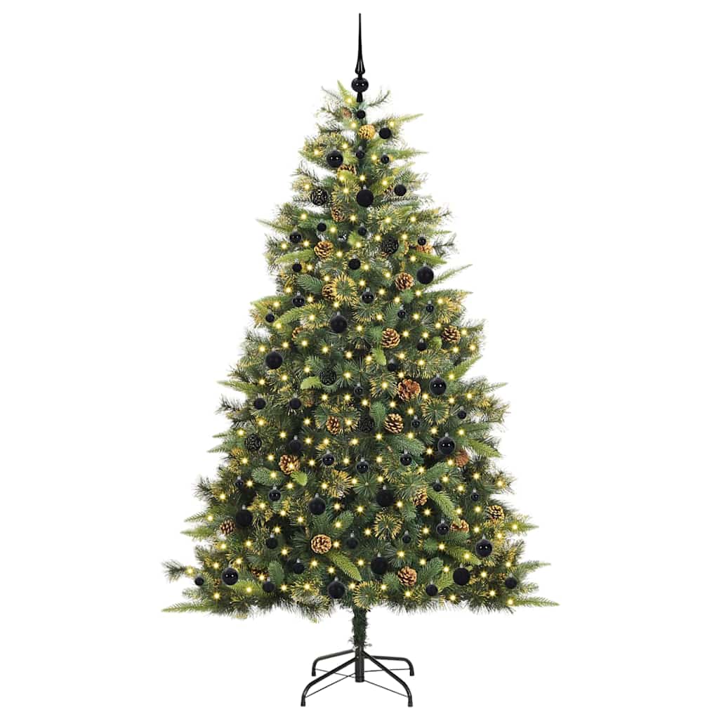 vidaXL Artificial Hinged Christmas Tree with Cones Green 210 cm