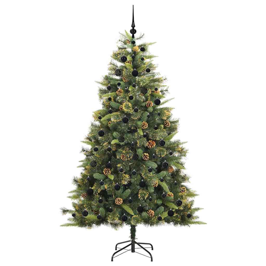 vidaXL Artificial Hinged Christmas Tree with Cones Green 210 cm