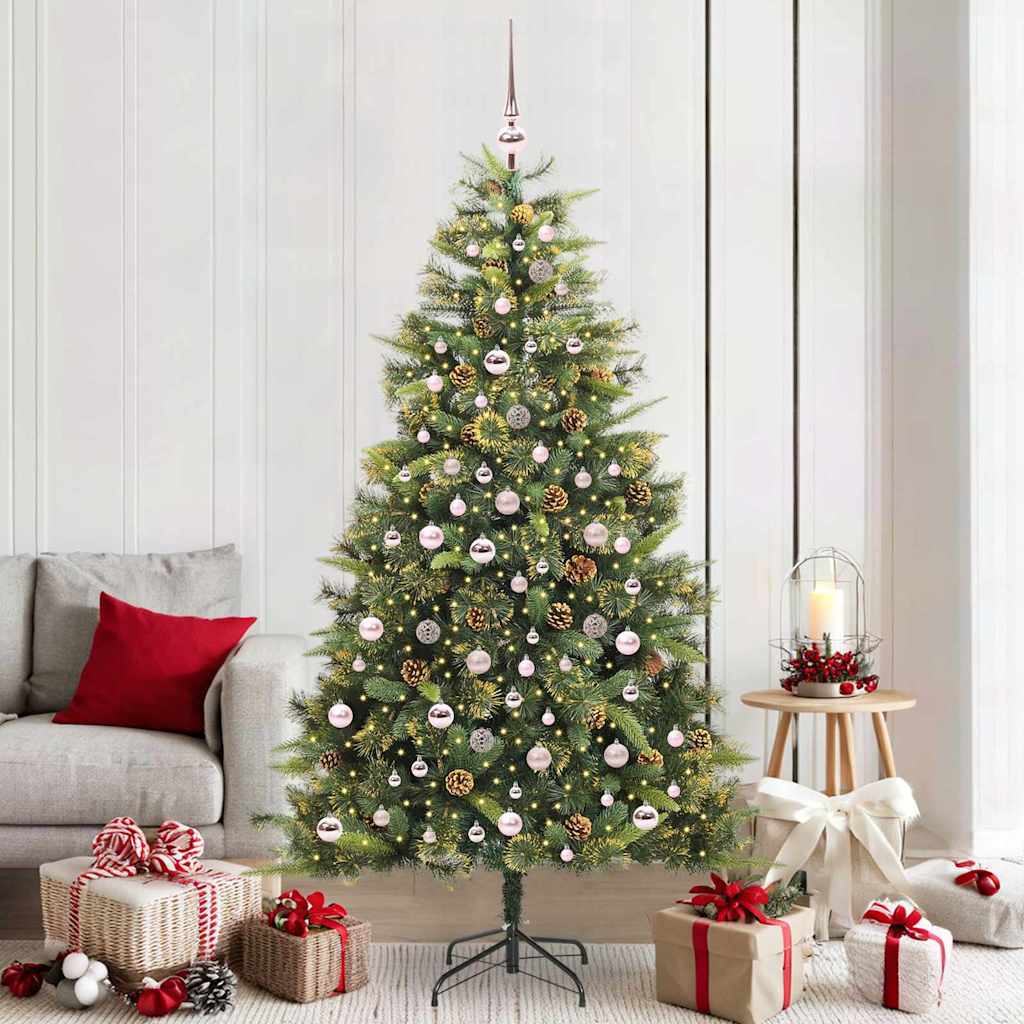 vidaXL Artificial Hinged Christmas Tree with Cones Green 210 cm - 45742