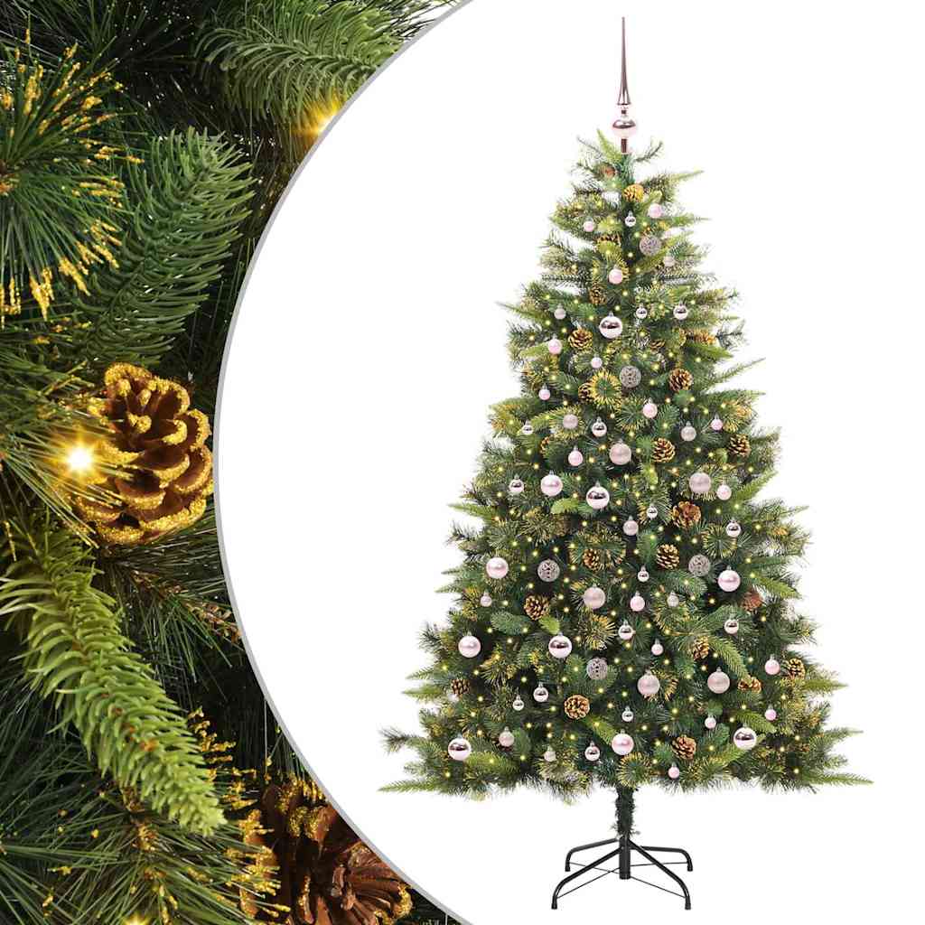 vidaXL Artificial Hinged Christmas Tree with Cones Green 210 cm - 45742