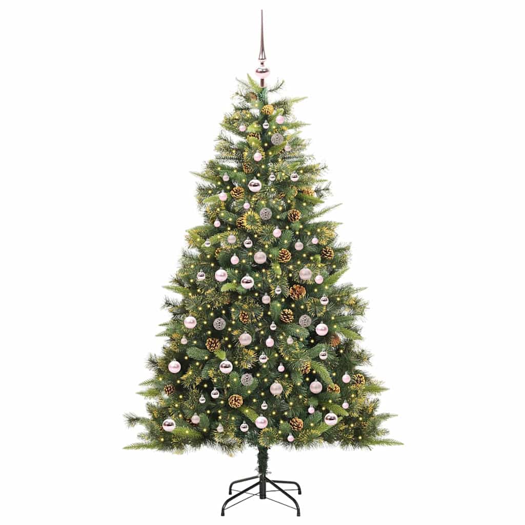 vidaXL Artificial Hinged Christmas Tree with Cones Green 210 cm - 45742