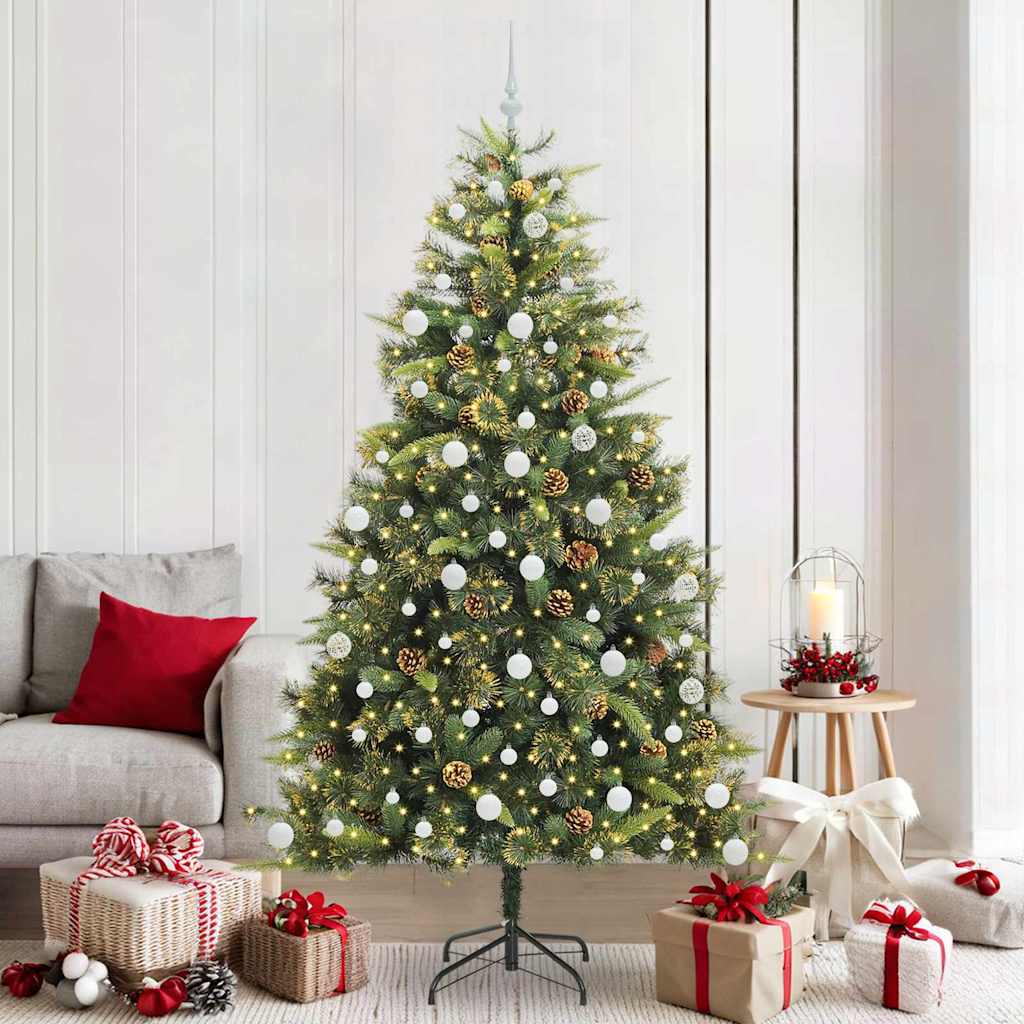 vidaXL Artificial Hinged Christmas Tree with Cones Green 210 cm - 45755