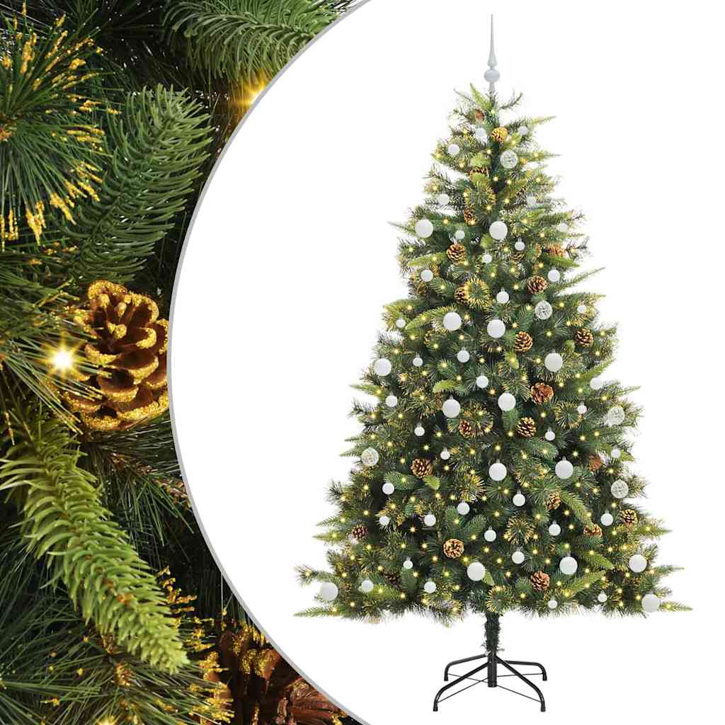 vidaXL Artificial Hinged Christmas Tree with Cones Green 210 cm - 45755